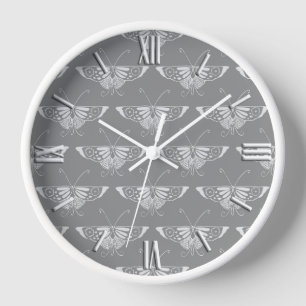 Reloj De Pared Mariposa Art Decó con estilo, tonos grises y grise
