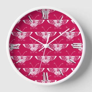 Reloj De Pared Mariposa Deco estilizada - rosa fucsia