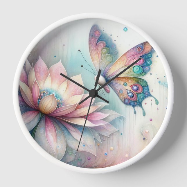 Reloj de pared mariposa pastel (Anverso)
