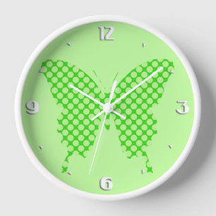 Reloj De Pared Mariposa, puntos retro, tonos verde lima