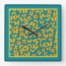 Reloj de pared, mariposas doradas en Verde azulado