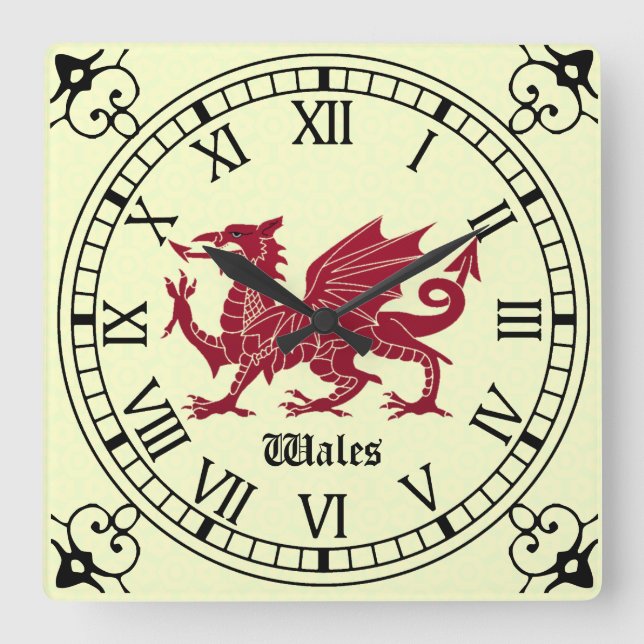Reloj de pared medieval del dragón Galés - números (Anverso)