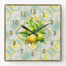 Reloj de pared mediterráneo Amalfi Tile Lemons