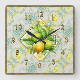 Reloj de pared mediterráneo Amalfi Tile Lemons