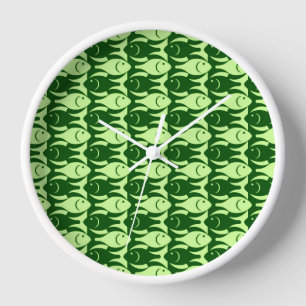 Reloj De Pared Mid-Century Modern fish, lime and dark green