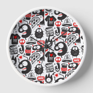 Reloj de pared moderno con garabatos de monstruos