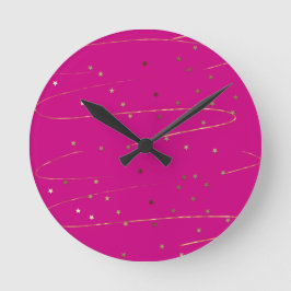 Reloj de pared moderno de brillo rosa y dorado