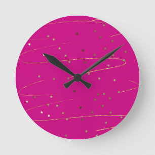 Reloj de pared moderno de brillo rosa y dorado