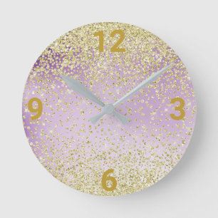 Reloj de pared moderno morado Lilac Gold Crystal