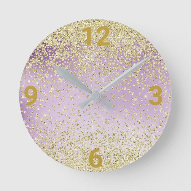 Reloj de pared moderno morado Lilac Gold Crystal (Anverso)