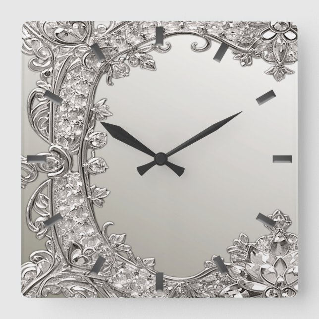 Reloj de pared moderno Ornate plateado (Anverso)
