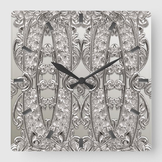 Reloj de pared moderno Ornate plateado (Anverso)