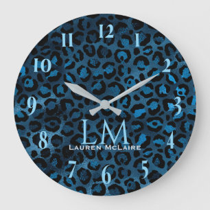 Reloj de pared moderno personalizado Leopardo Azul
