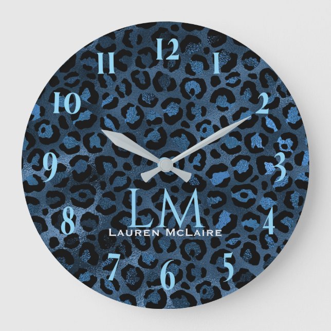 Reloj de pared moderno personalizado Leopardo Azul (Anverso)