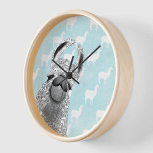 Reloj De Pared Moma Llama con patrón de nubes de llamada blanca