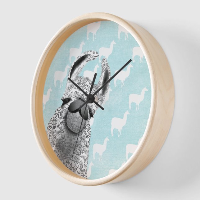 Reloj De Pared Moma Llama con patrón de nubes de llamada blanca (Ángulo)