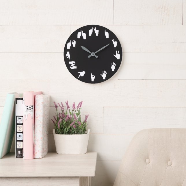 Reloj de pared monocromo con deletreo con dedos (Sala de lectura)