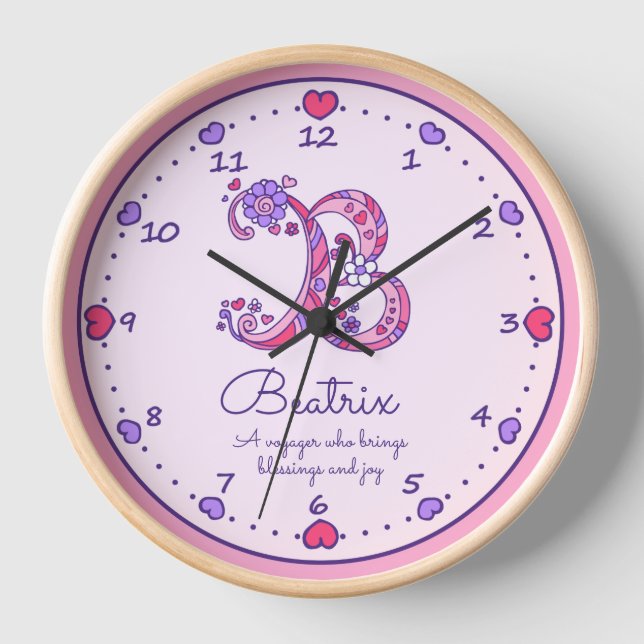 Reloj De Pared Monograma B corazones chicas nombre que significa  (Anverso)