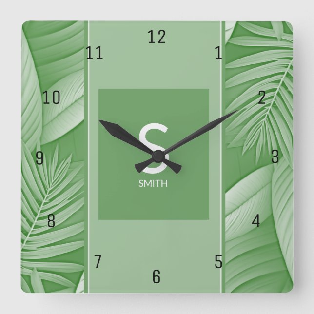 Reloj de pared monograma Tropical Verde (Anverso)