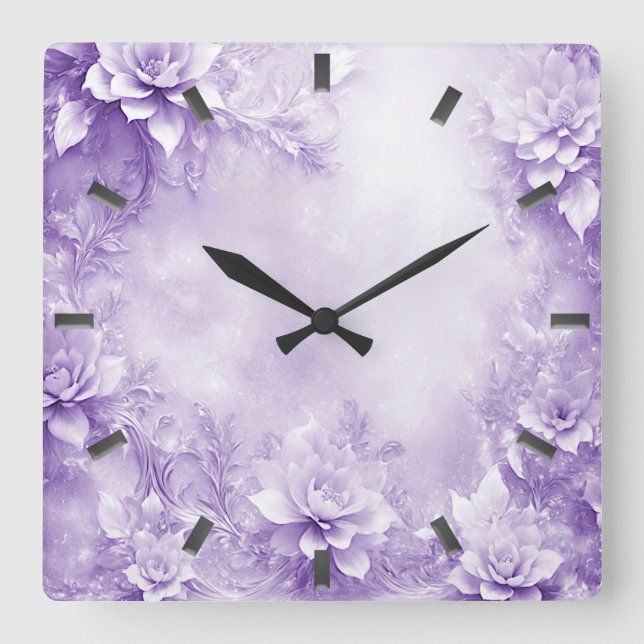 Reloj de pared morado de flores blancas (Anverso)