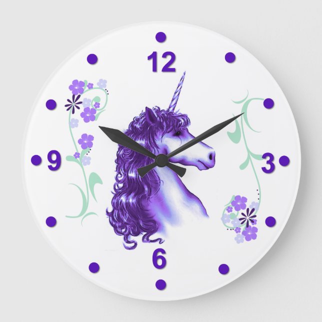 Reloj de pared morado de unicornio de bonito (Anverso)