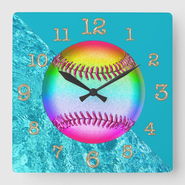 Reloj de pared multicolor del softball de la (Anverso)