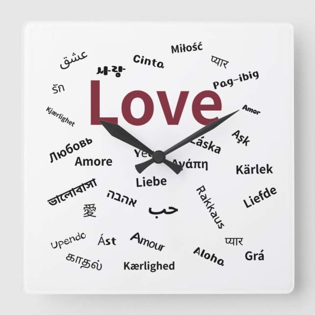 Reloj de pared multilingüe - Amor en muchos idioma (Anverso)