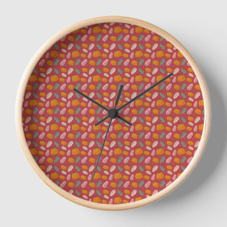 Reloj de Pared Naranja Rojo Patrón de Otoño