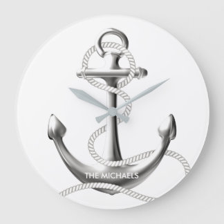 Reloj de pared náutico del ancla de plata