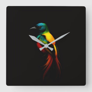 Reloj de pared negro 4 Luxe con pájaro tropical ar