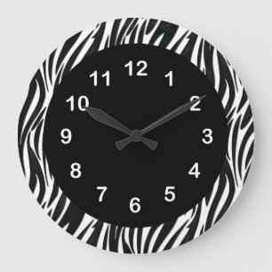 Reloj de pared negro blanco cebra raya 2 redondo