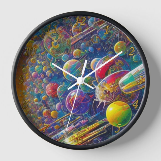Reloj de pared negro Carrera Espacial con números (Anverso)