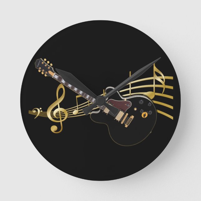 Reloj de pared negro de la cuenta de la guitarra y (Anverso)