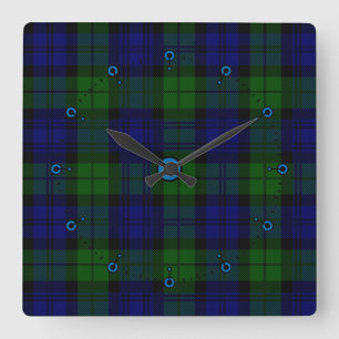 Reloj de pared negro de la tela escocesa del reloj