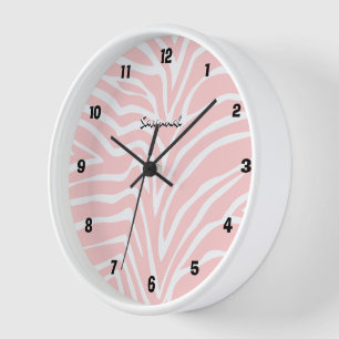 Reloj de pared negro personalizado con cebra rosa 
