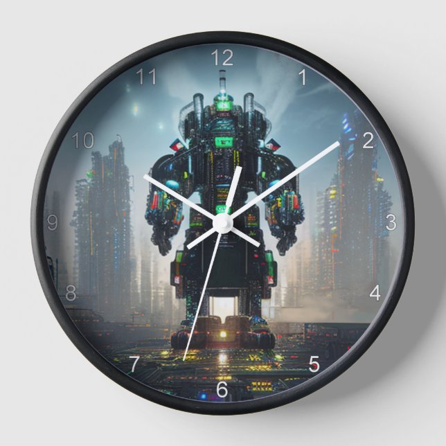 Reloj de pared negro Robot 4 con números (Anverso)