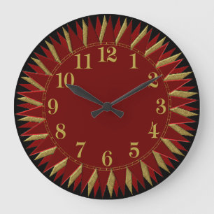 Reloj de pared negro rojo de Sun del oro