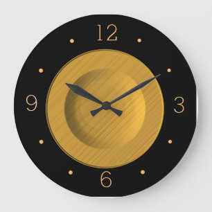 Reloj de pared negro y amarillo simplista de Gold>