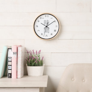 Reloj de Pared Negro y Blanco de Kanji Japonés