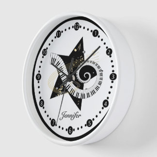 Reloj De Pared Notas de oro de la estrella musical personalizada
