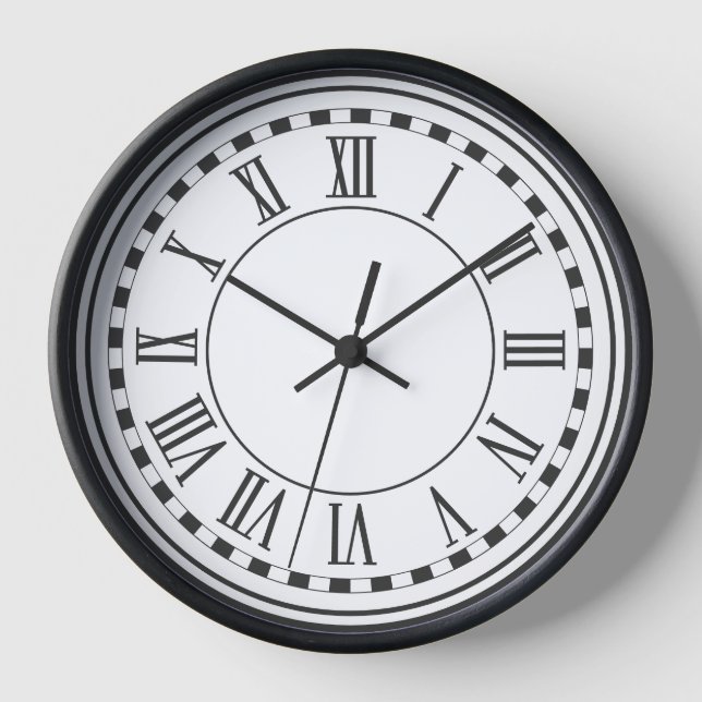 Reloj de pared numérico romano clásico ⏳ blanco y  (Anverso)