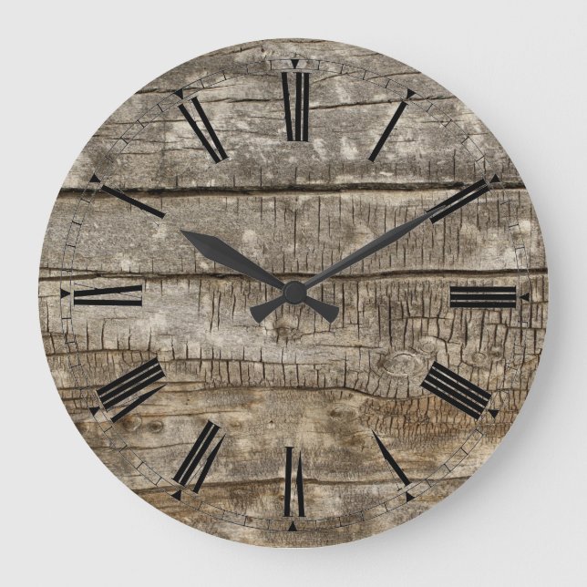 Reloj de pared: números romanos de madera rústica (Anverso)