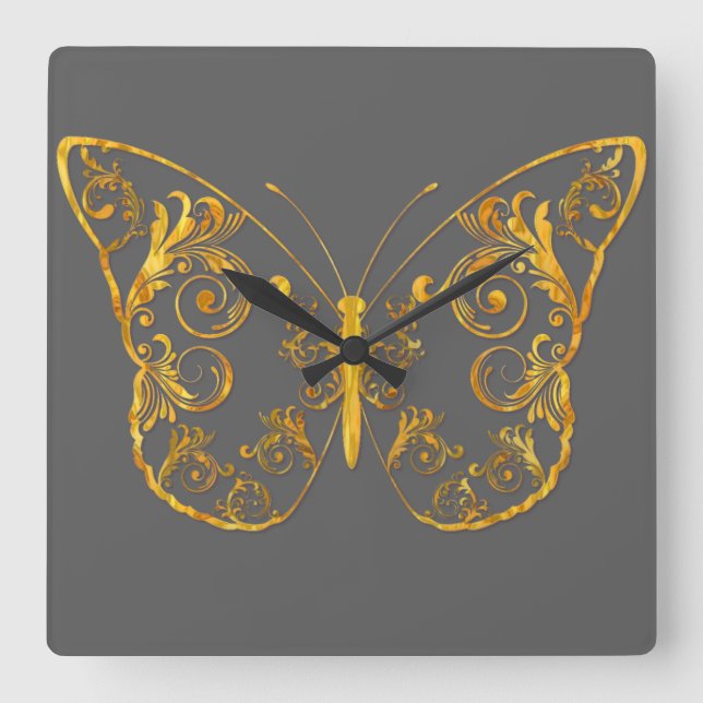 Reloj de pared Ornate Butterfly Square (Anverso)
