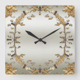 Reloj de pared ornato dorado