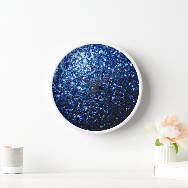Reloj De Pared Oscuro Azul profundo brillante purpurina chispas (Hogar)