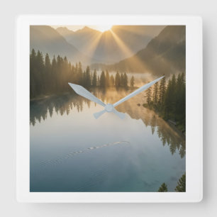 Reloj de pared paisaje del lago Sunrise Mountain