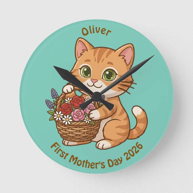 Reloj de Pared para Guardería de Gatito Adorable:  (Anverso)