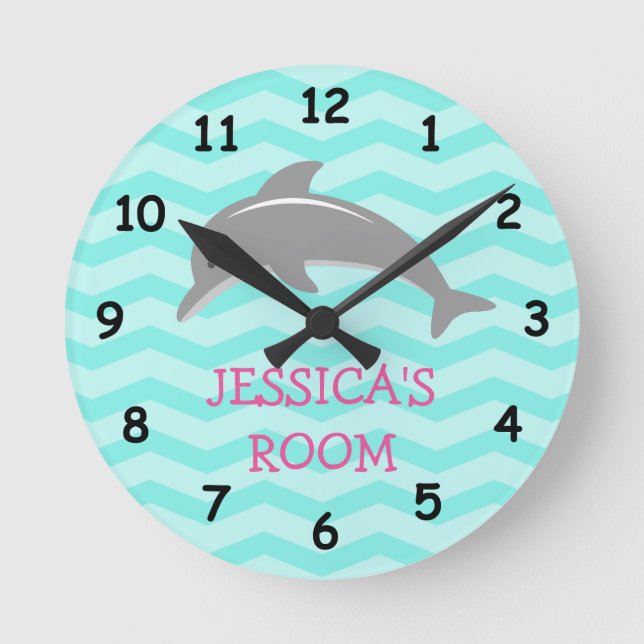 Reloj de pared para habitación de niños con delfín (Anverso)