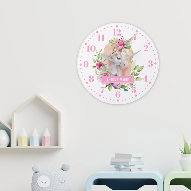 Reloj de pared para niños con flores de Unicornio (Subido por el creador)