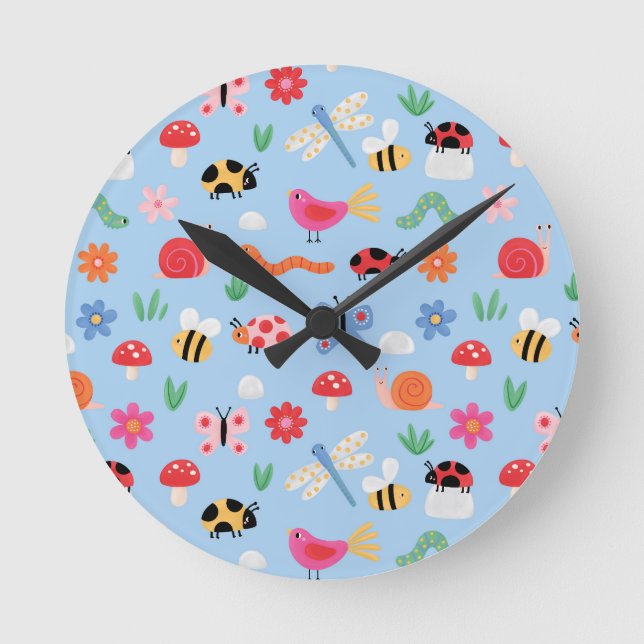 Reloj de pared para niños con insectos adorables – (Anverso)